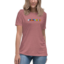 Load image into Gallery viewer, Serenity  Spelled Out In Signal  Flags Women&#39;s Relaxed T-Shirt, Semaphore Flag Design Shirt, Nautical T-shirt