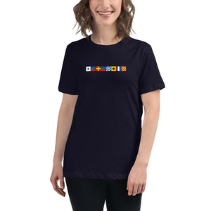 Serenity  Spelled Out In Signal  Flags Women's Relaxed T-Shirt, Semaphore Flag Design Shirt, Nautical T-shirt