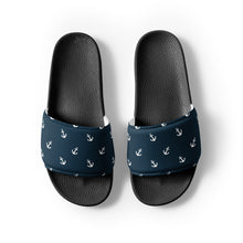 Load image into Gallery viewer, Blue Nautical Themed Women&#39;s slides, Blue Slide Shoes, Boating Sandals