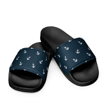 Load image into Gallery viewer, Blue Nautical Themed Women&#39;s slides, Blue Slide Shoes, Boating Sandals