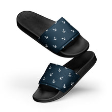 Load image into Gallery viewer, Blue Nautical Themed Women&#39;s slides, Blue Slide Shoes, Boating Sandals