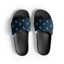 Load image into Gallery viewer, Blue Nautical Themed Women&#39;s slides, Blue Slide Shoes, Boating Sandals