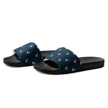 Load image into Gallery viewer, Blue Nautical Themed Women&#39;s slides, Blue Slide Shoes, Boating Sandals