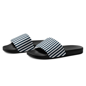 Blue and White Stripes Women's Slides, Nautical Sandals, Pool Shoes