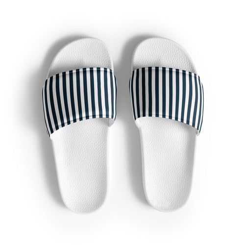 Blue and White Stripes Women's Slides, Nautical Sandals, Pool Shoes