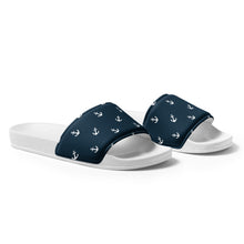 Load image into Gallery viewer, Blue Nautical Themed Women&#39;s slides, Blue Slide Shoes, Boating Sandals