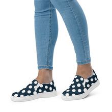 Load image into Gallery viewer, Women’s Blue With White Polka Dots slip-on canvas shoes