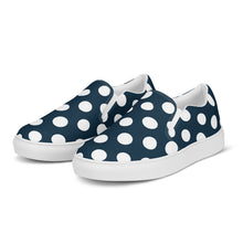 Load image into Gallery viewer, Women’s Blue With White Polka Dots slip-on canvas shoes