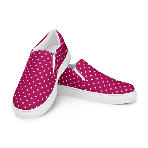 Magenta with White Polka Dots Women’s slip-on canvas shoes